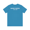 Manly Mania Rebel men's aqua t-shirt back view, graphic tee