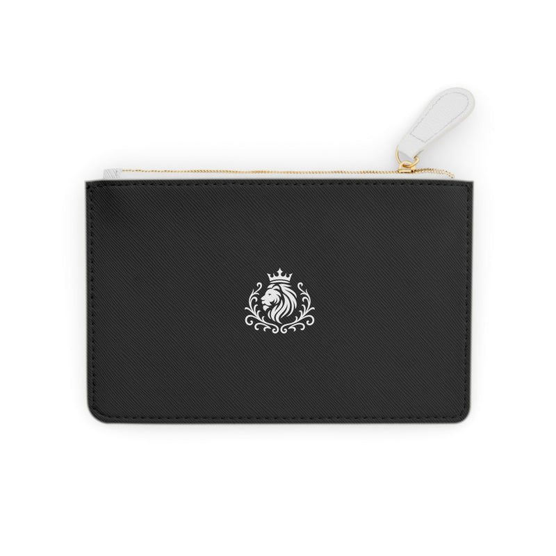 Noir Leather Mini Wristlet — Crown Lion Zip Pouch Printify
