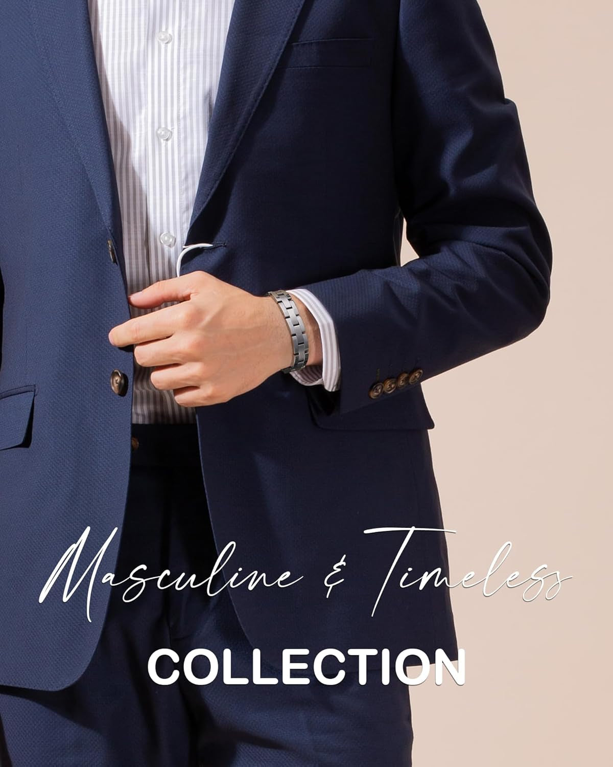 Mens formal outfit with Magnetix Edge bracelet – elegant titanium bracelet like Cartier love bracelet