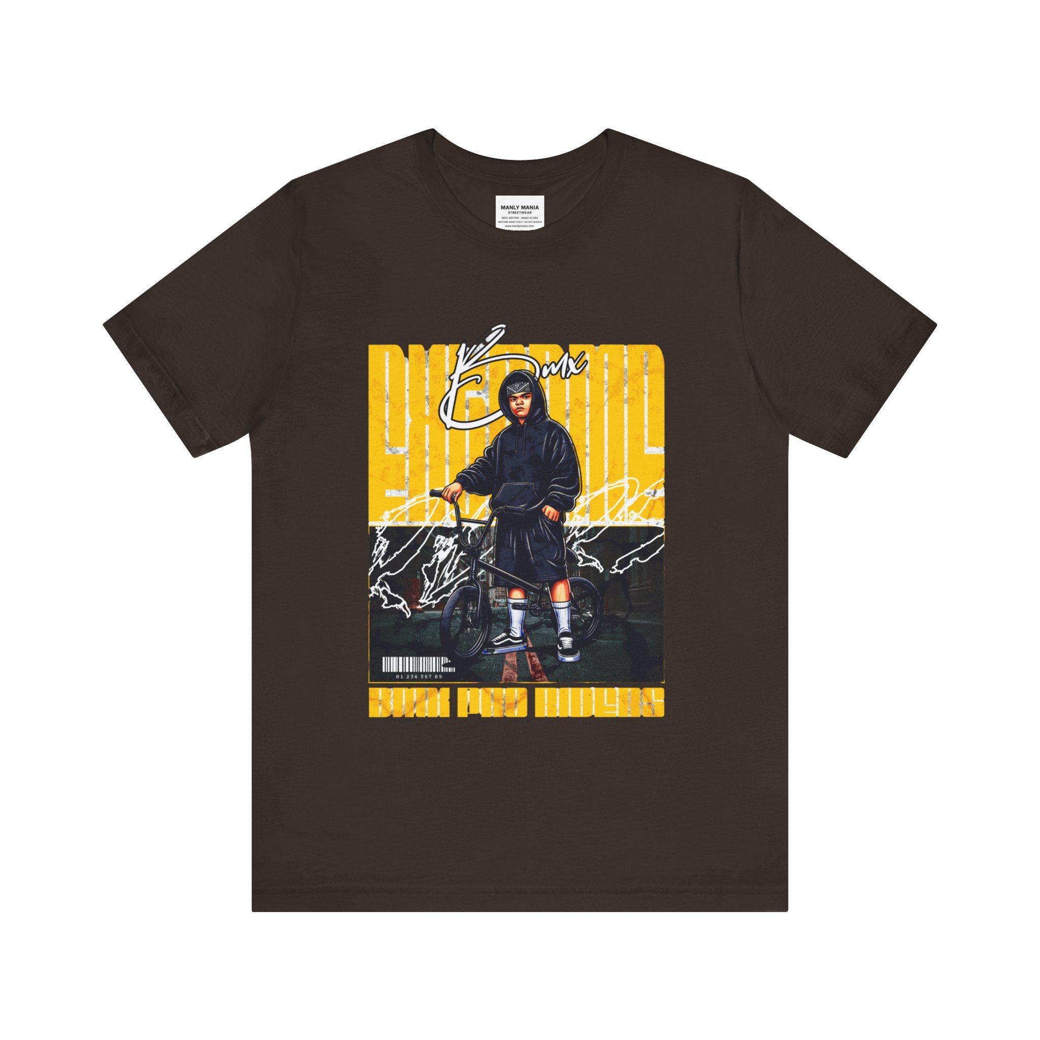 Manly Mania Core men's brown t-shirt front view, graphic tee