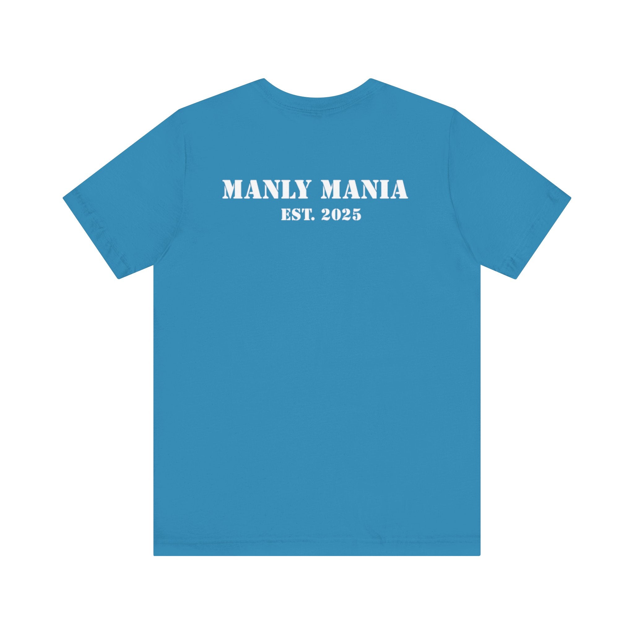 Manly Mania Car Enthusiast Tee in Aqua – Back View – Men's Graphic T Shirt