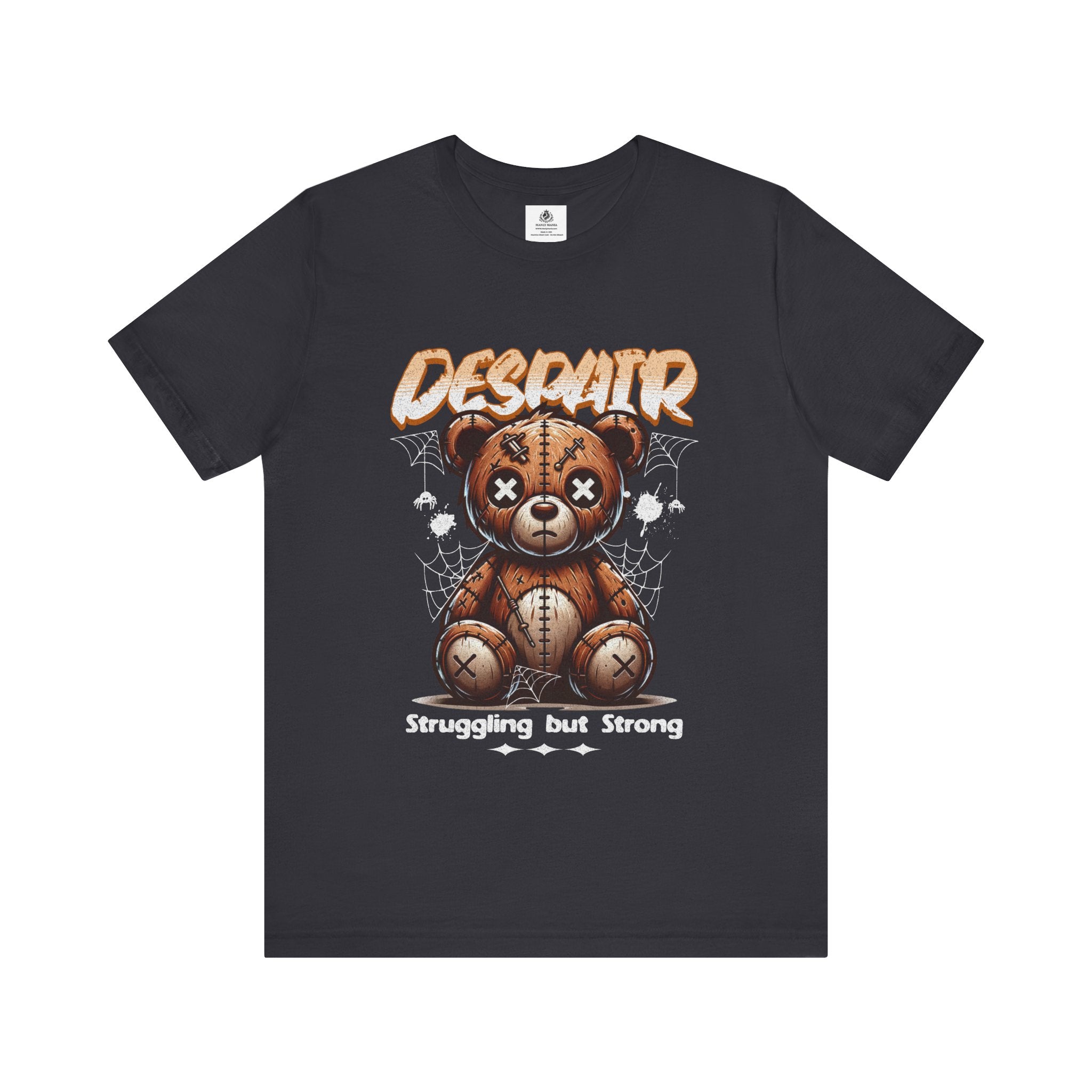 Manly Mania The Despair Tee Dark Grey Front View – Men's Graphic T Shirt