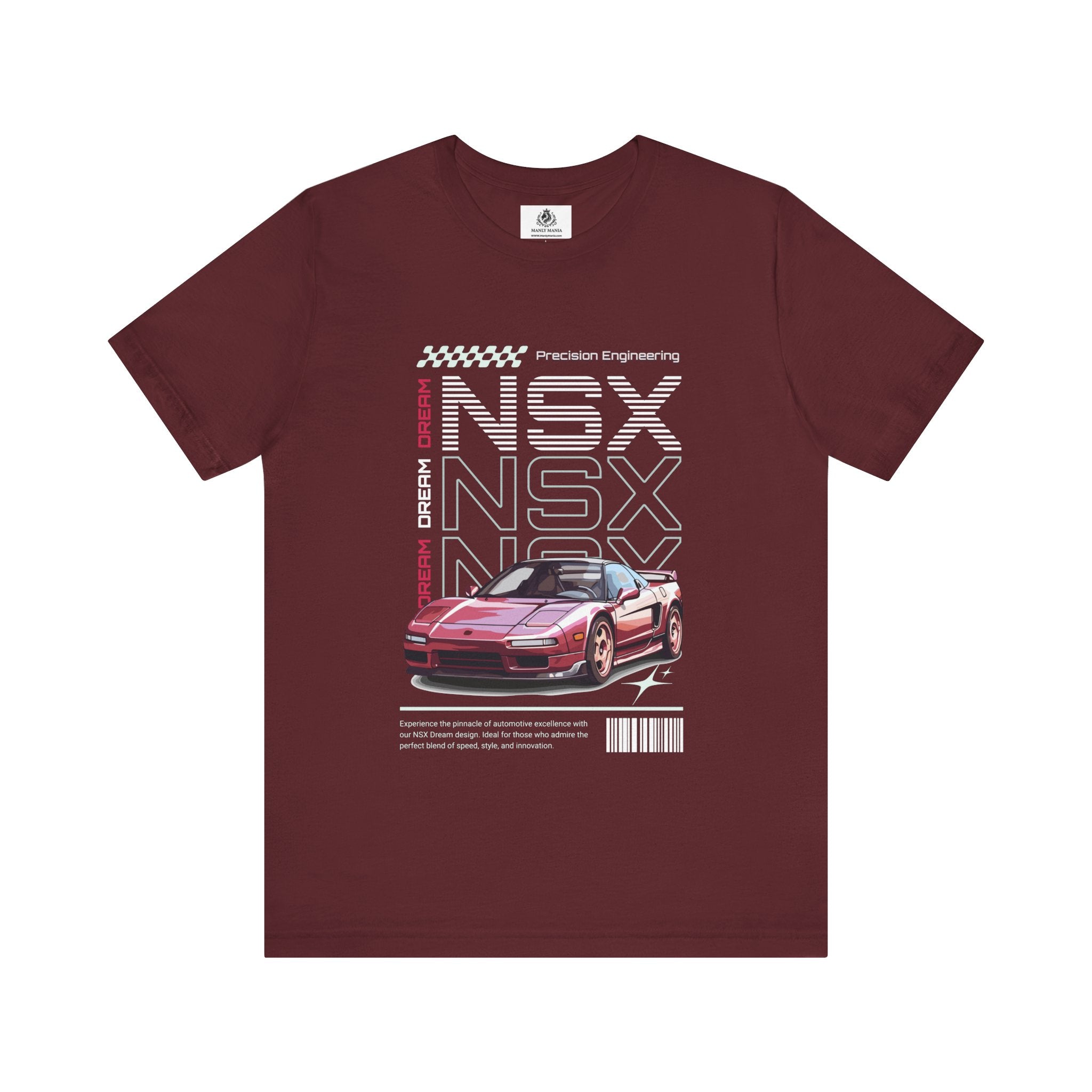  Manly Mania Car Enthusiast Tee in Maroon – Front View – Men's Graphic T Shirt