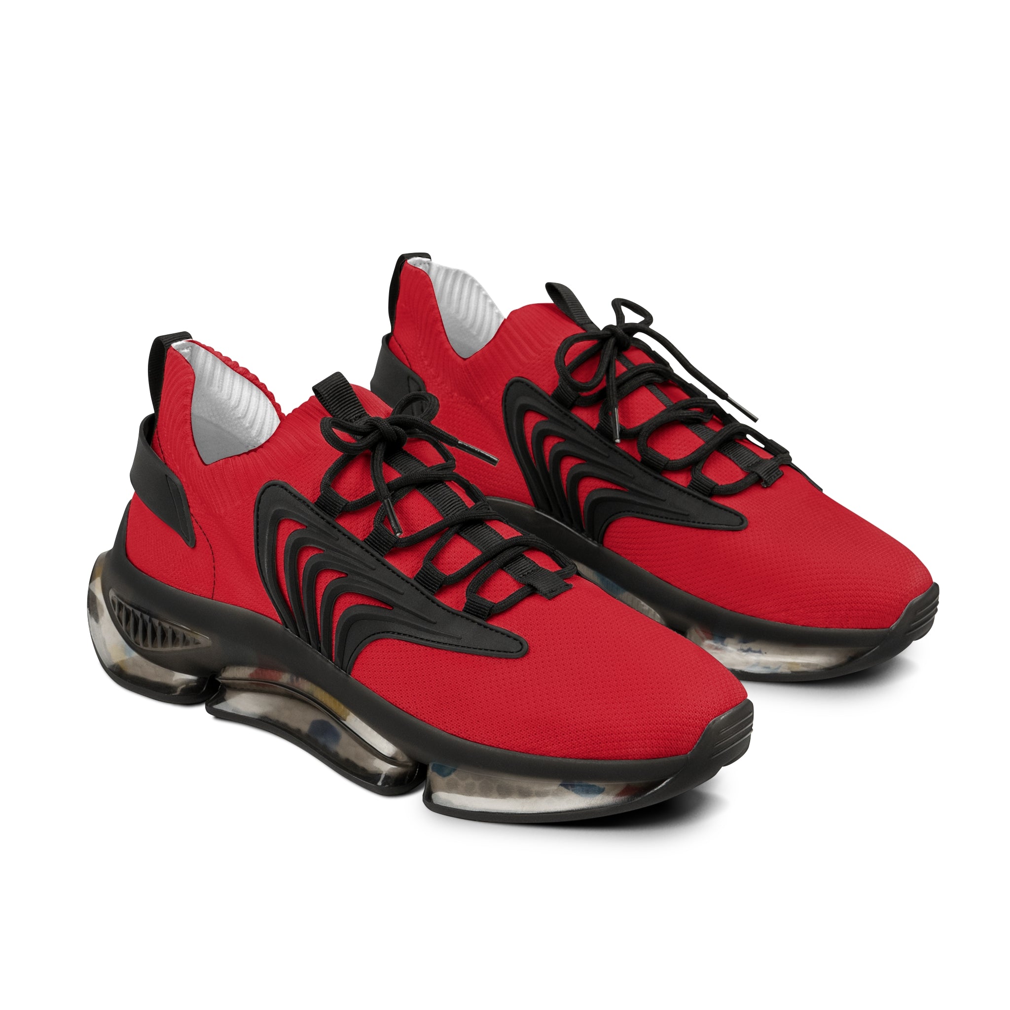 Front view of Bloody Giant shoes with black sole – bold red design and breathable mesh