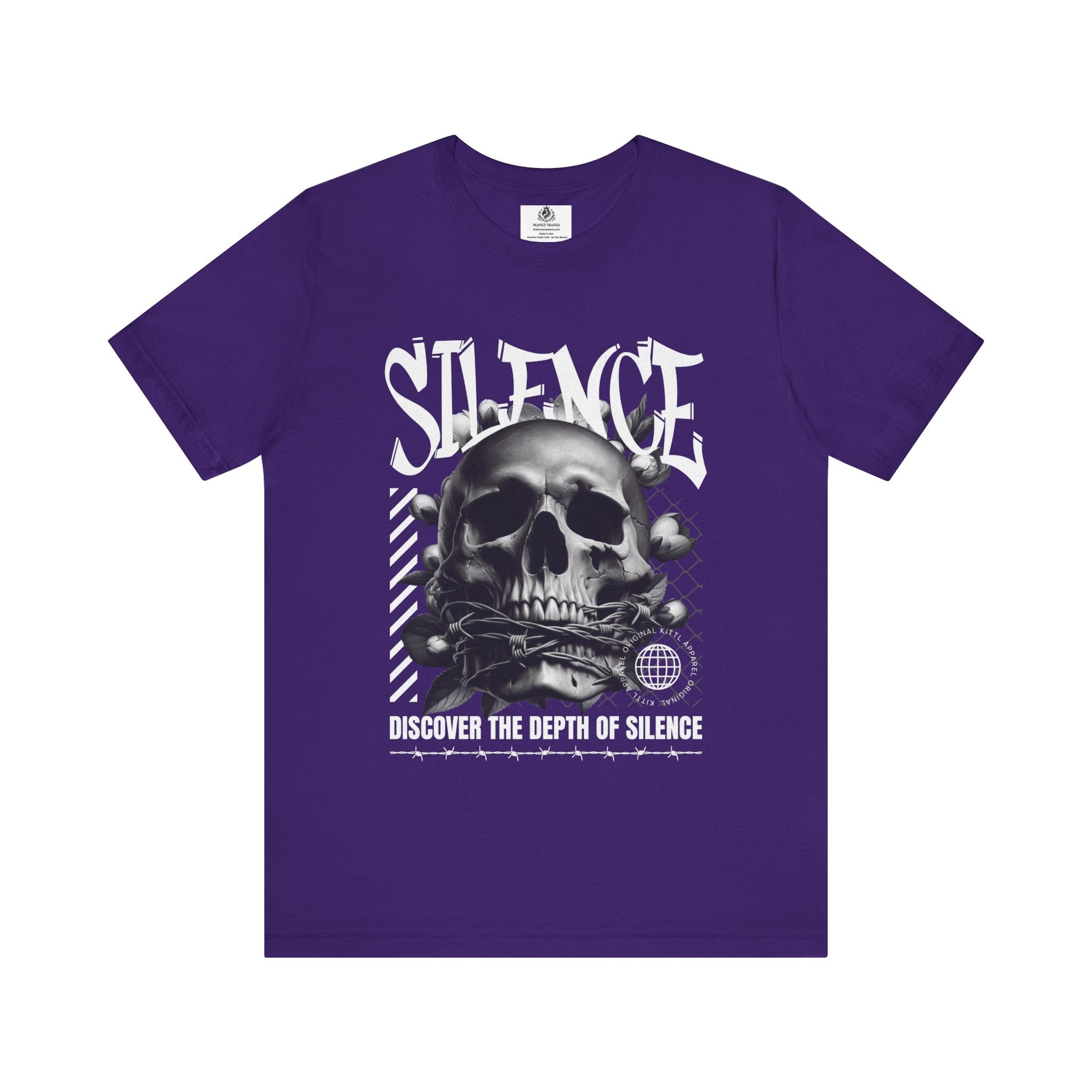 Manly Mania The Silence Tee Team Purple Front View – Men’s Graphic T Shirt
