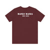 Manly Mania Rebel men's maroon t-shirt back view, graphic tee