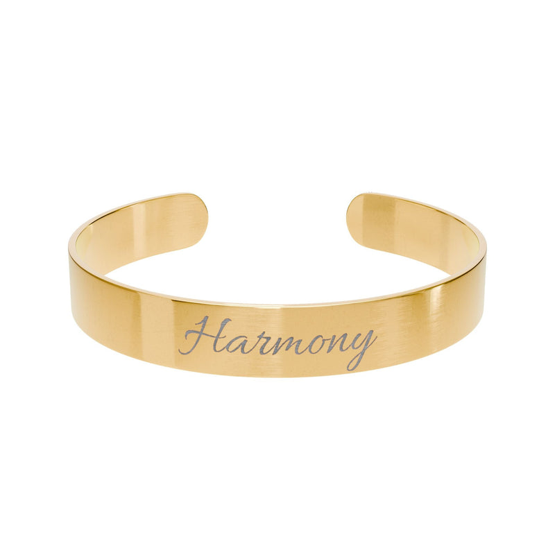 Engraved Gold Cuff Bracelet — Personalized 'Harmony' Script Bangle Printify