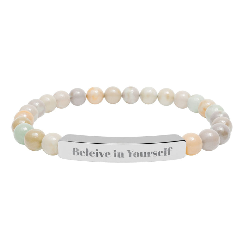 Engraved Natural Stone Stretch Bracelet — ‘Believe in Yourself’ Bar Printify