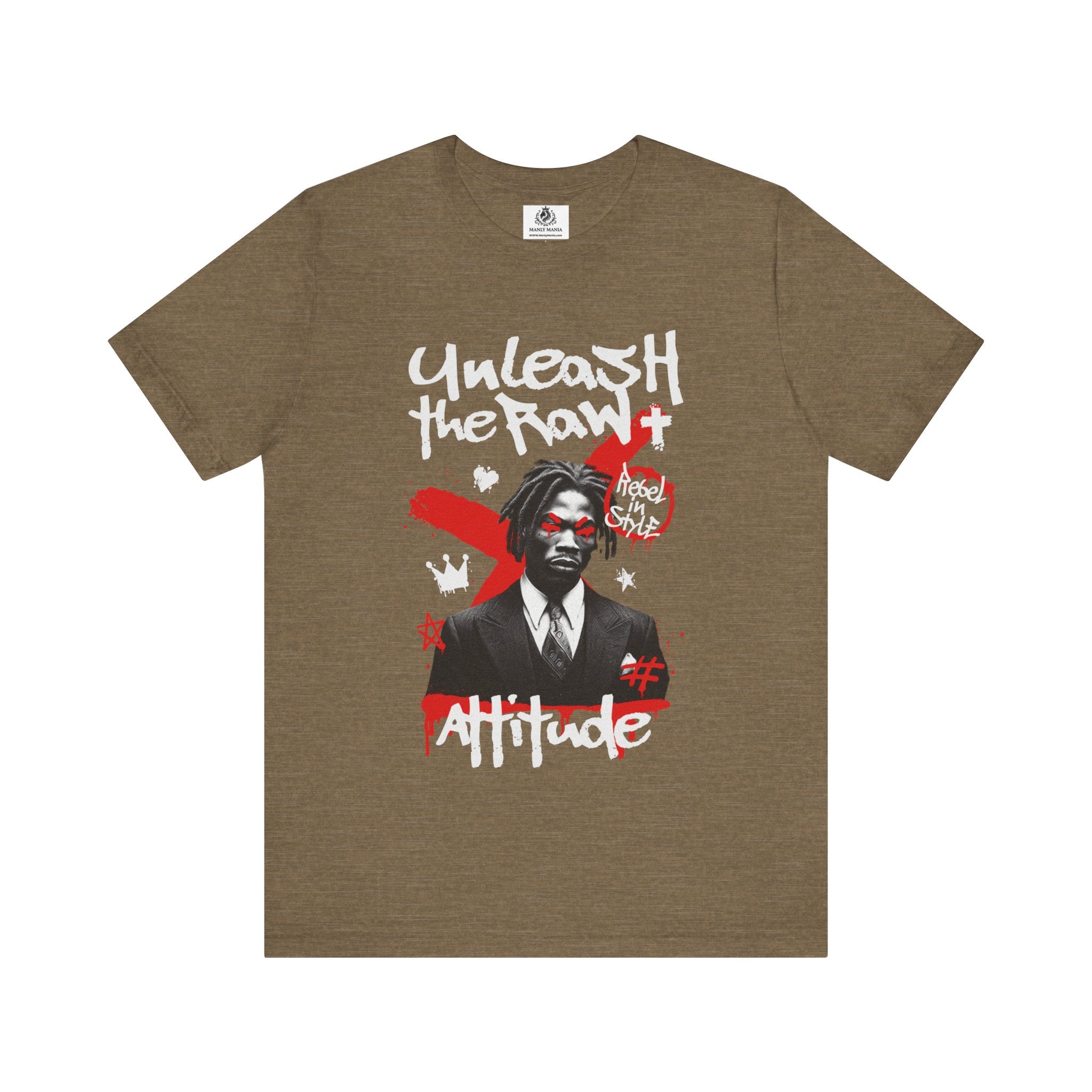 Manly Mania Heather Olive Attitude T-Shirt Front – Stylish Men's Graphic Tee