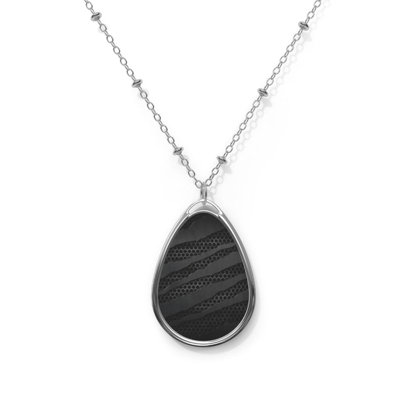 Silver Oval Pendant Necklace — Textured Black Inlay Teardrop Necklace Printify