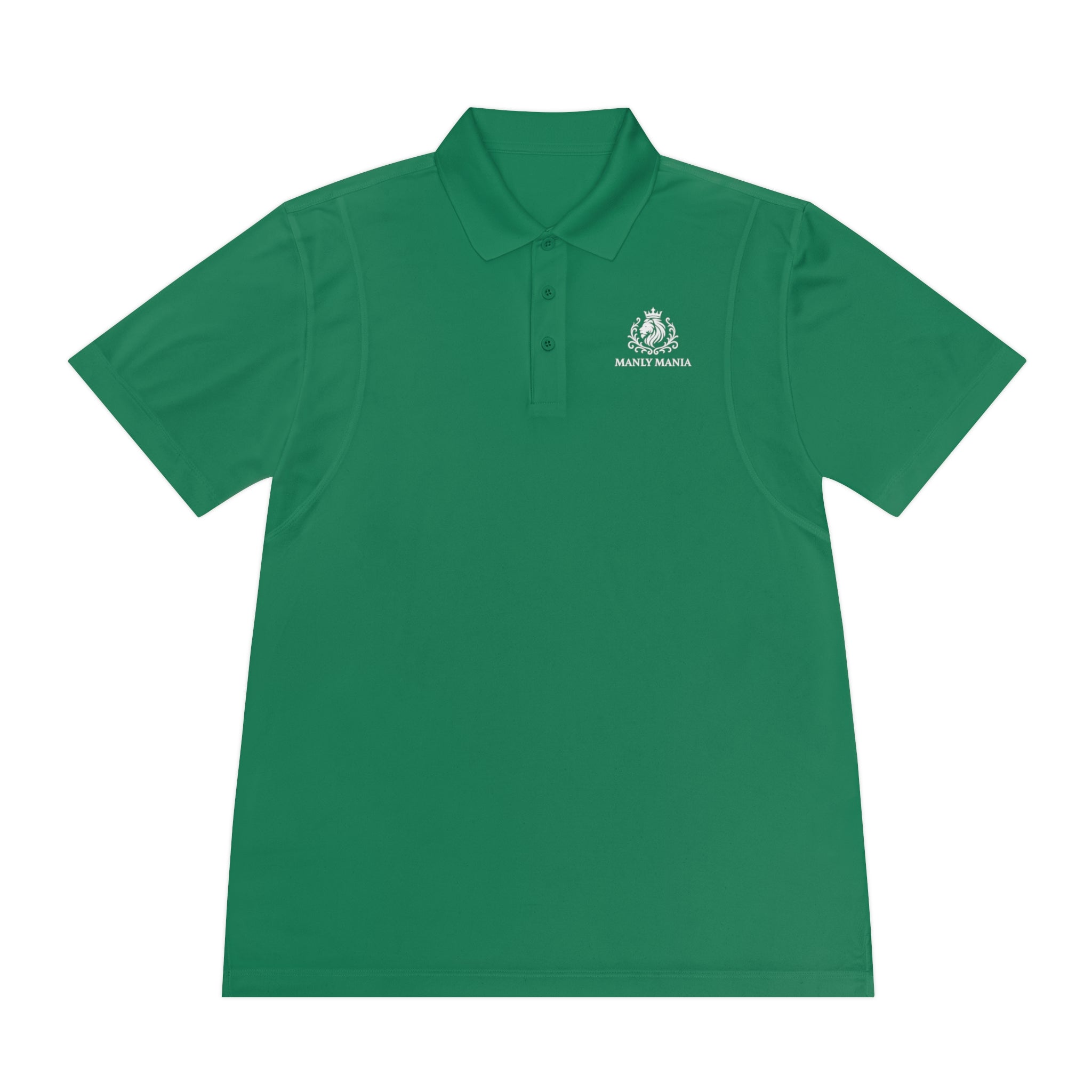 Manly Mania Performance Sport Polo Shirt - Front View in Kelly Green