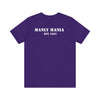 Manly Mania Core men's purple t-shirt back view, graphic tee