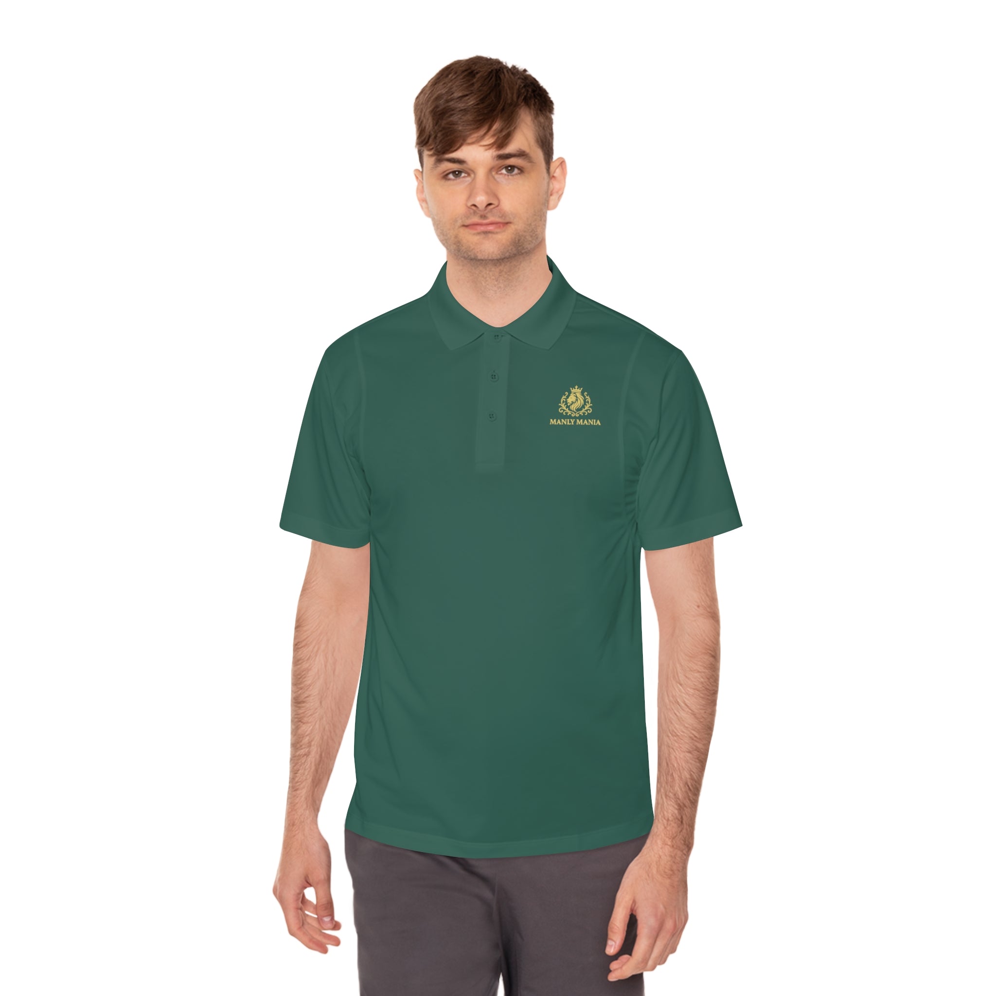 Close-Up of Manly Mania Golden Titan Polo Shirt in Forest Green – Collar and Texture