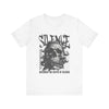 Manly Mania The Silence Tee White Front View – Men’s Graphic T Shirt