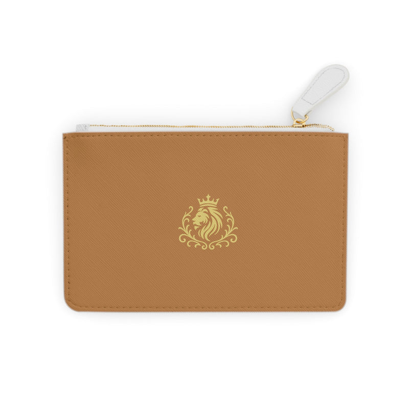 Cresta Leather Mini Wristlet — Tan Lion Emblem Clutch Printify