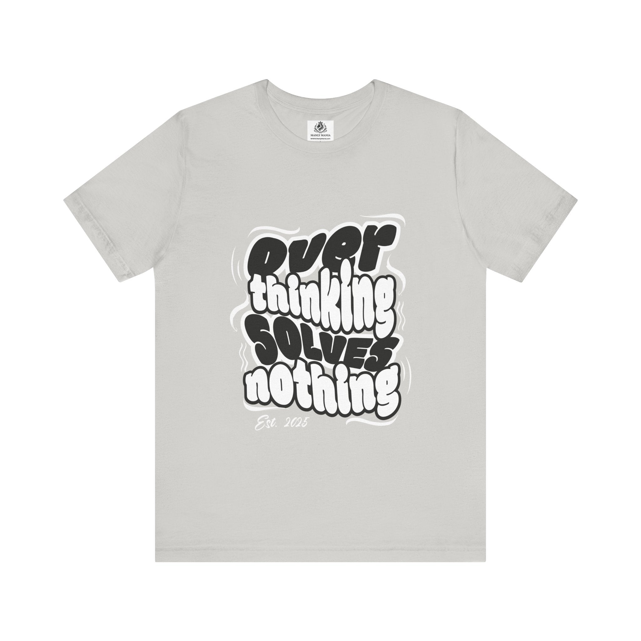 Overthinking Graphic T Shirt – Front View – Silver
