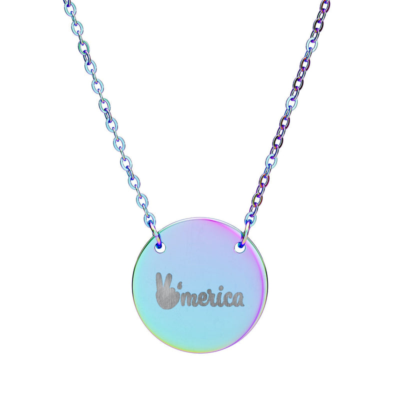 Engraved Circle Necklace — "America" Patriotic Pendant Printify