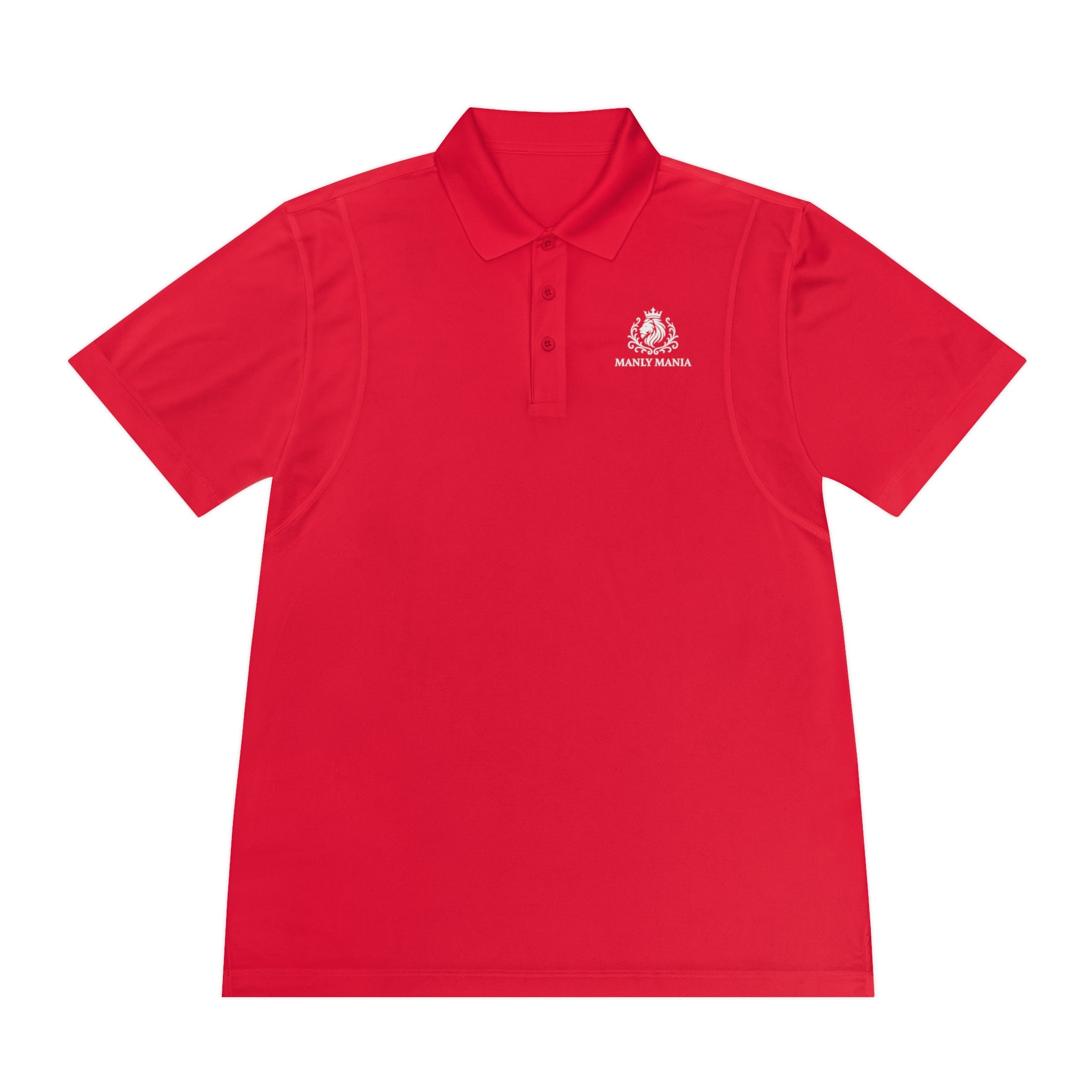 Manly Mania Performance Sport Polo Shirt - Front View in True Red
