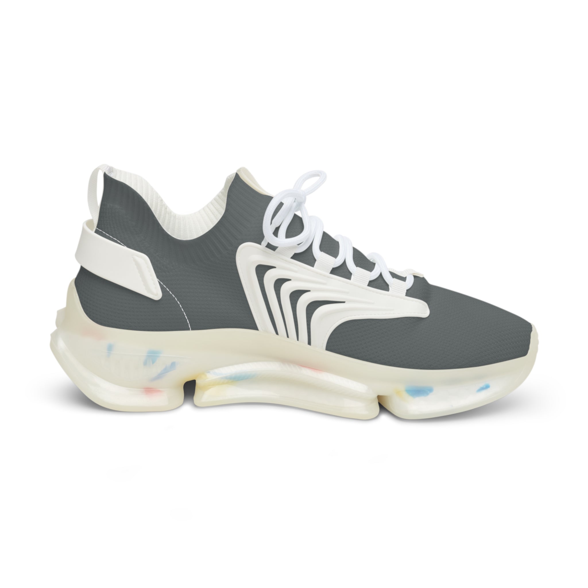 Side profile of Mono Edge shoes featuring black sole and breathable mesh upper