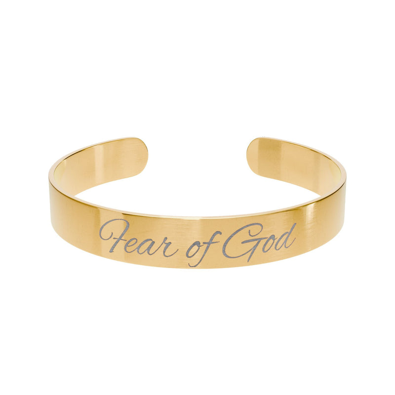 Gold Engraved Cuff Bracelet — "Fear of God" Inspirational Scripture Jewelry Printify