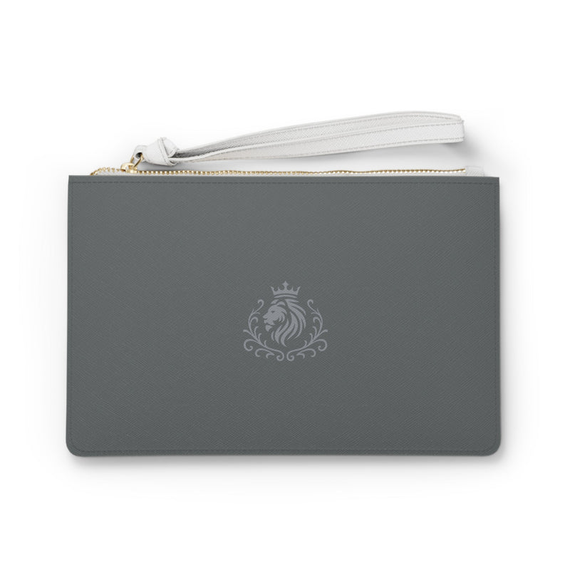 Cresta Gris Wristlet — Gray Leather Lion Emblem Clutch Printify
