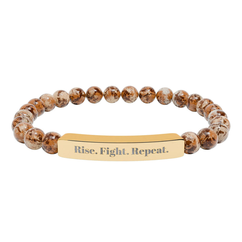 Engraved Natural Stone Bar Bracelet — "Rise. Fight. Repeat." Stretch Beaded Bracelet Printify