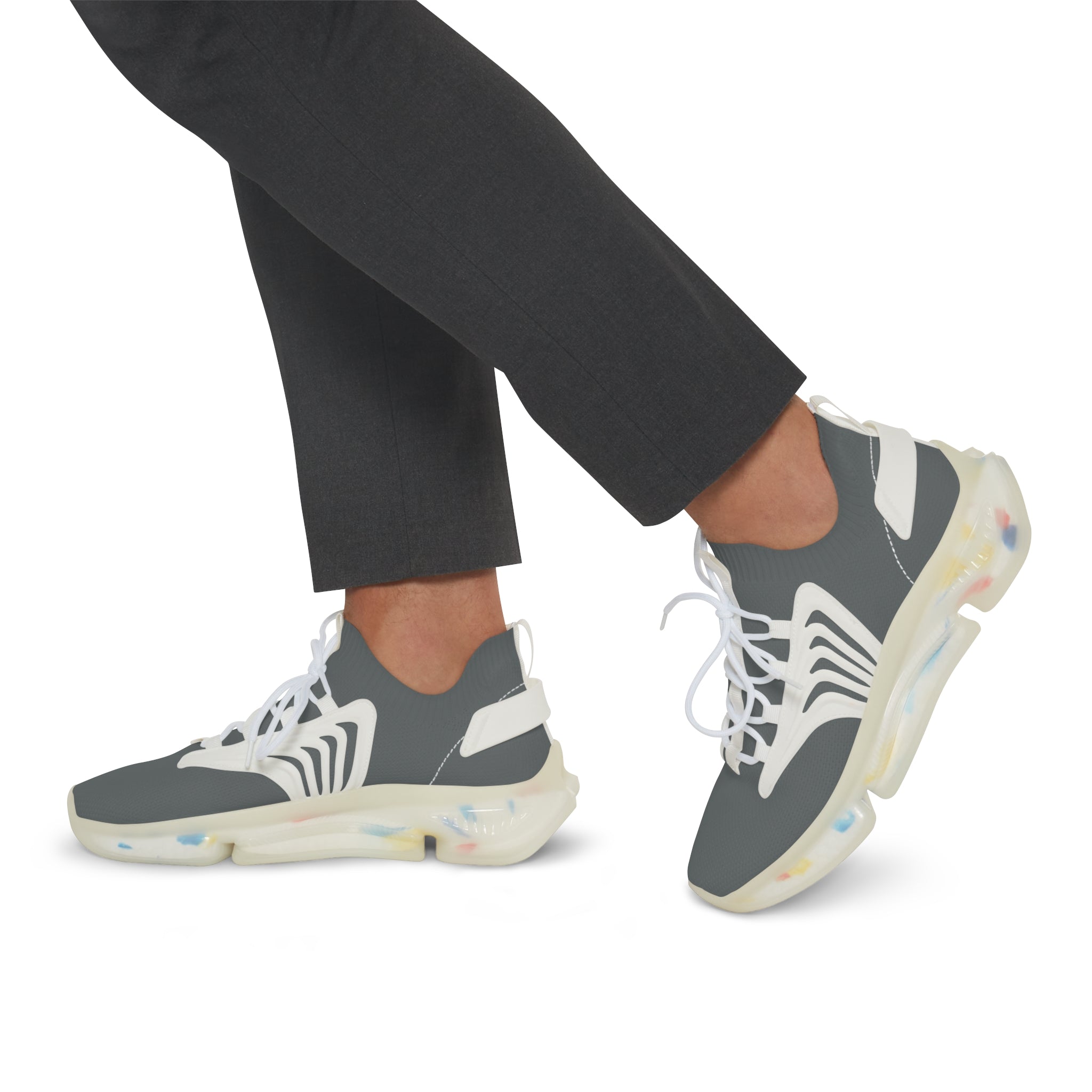 Man wearing Manly Mania Mono Edge shoes walking confidently in urban setting