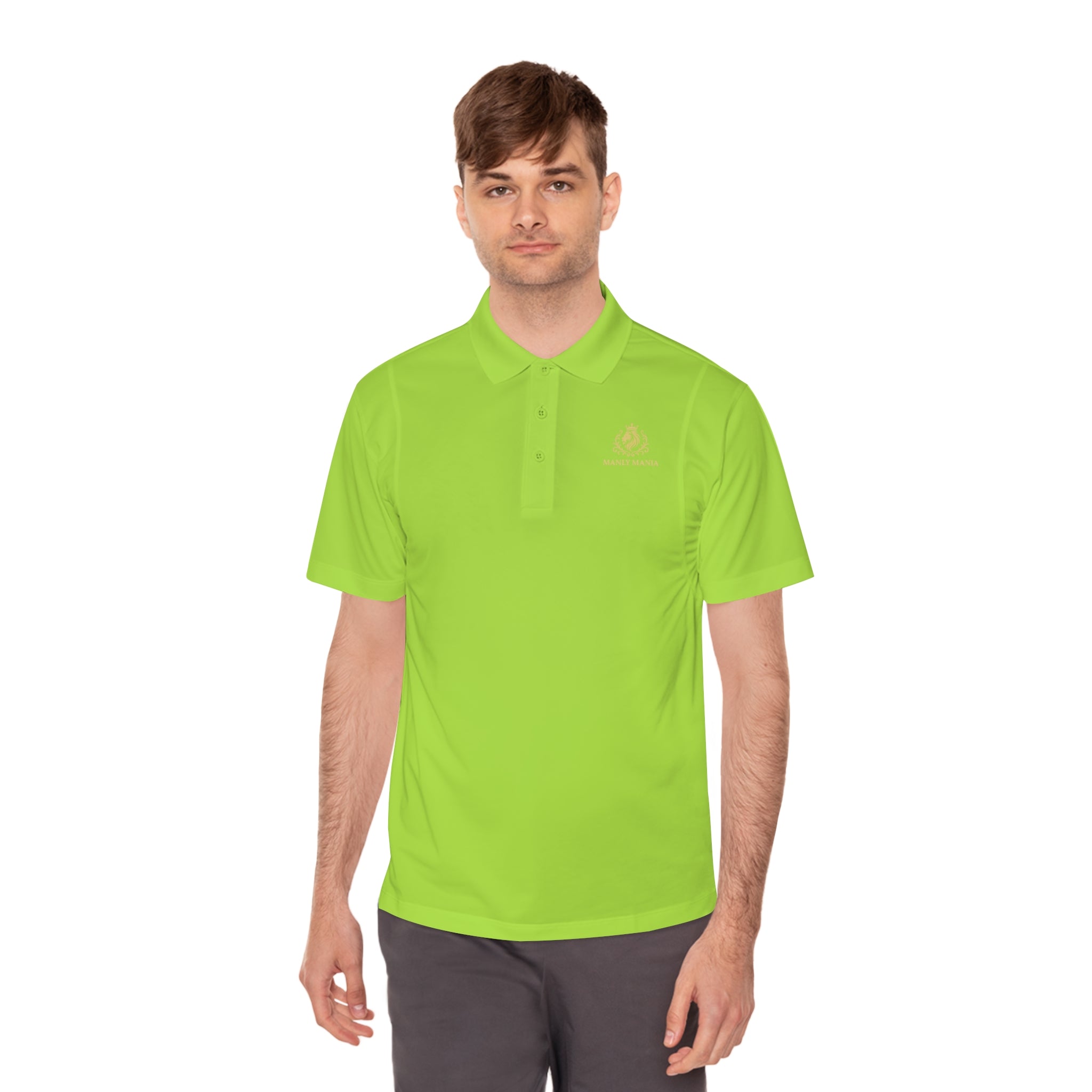 Close-Up of Manly Mania Golden Titan Polo Shirt in Lime Shock – Breathable Fabric Detail