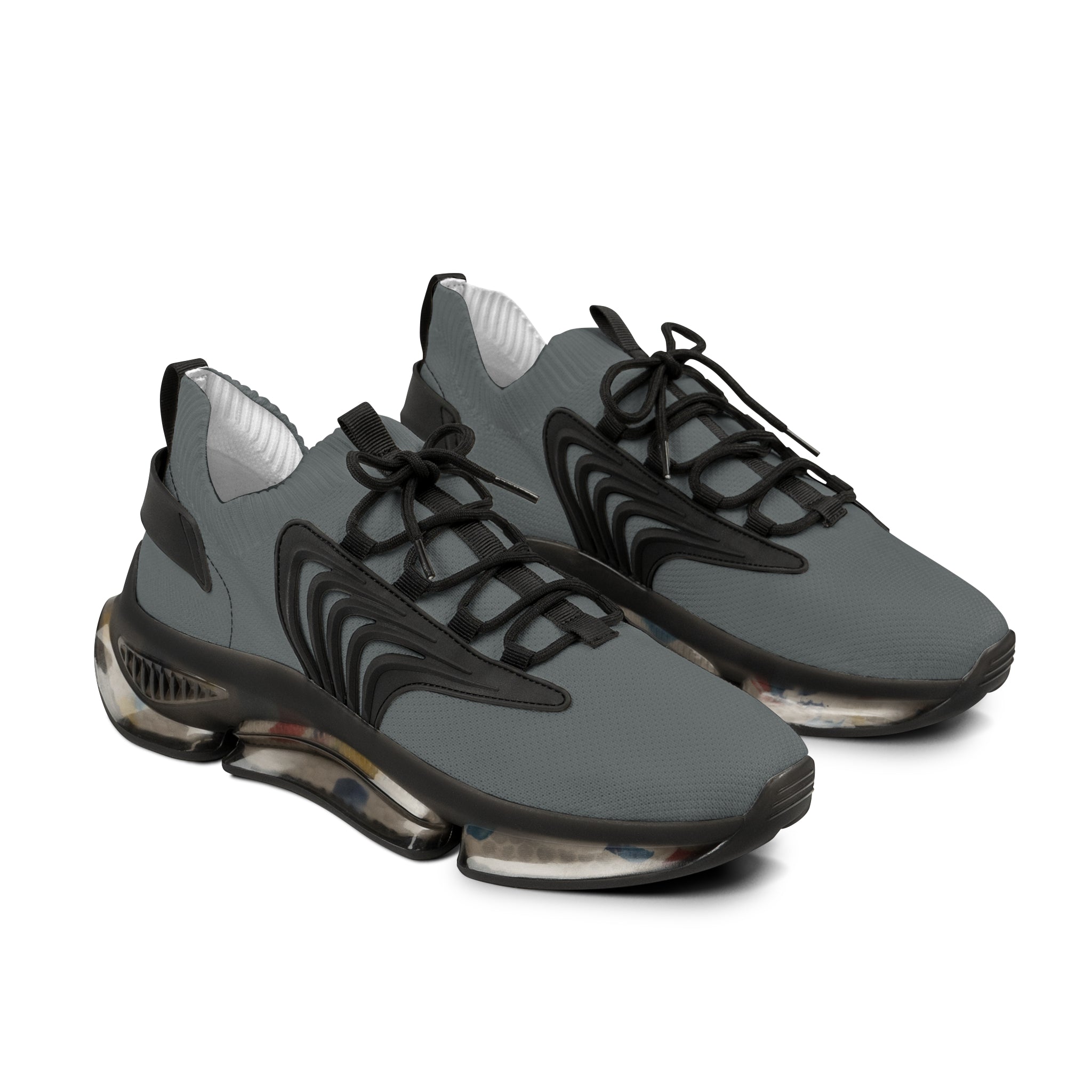 Front view of Mono Edge shoes with black sole – minimalist monochrome design