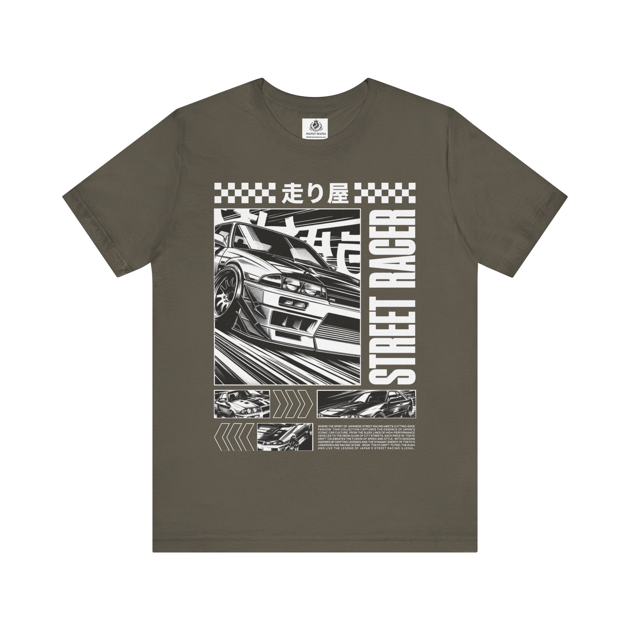 Manly Mania Street Racer T Shirt Army Green Color Front View