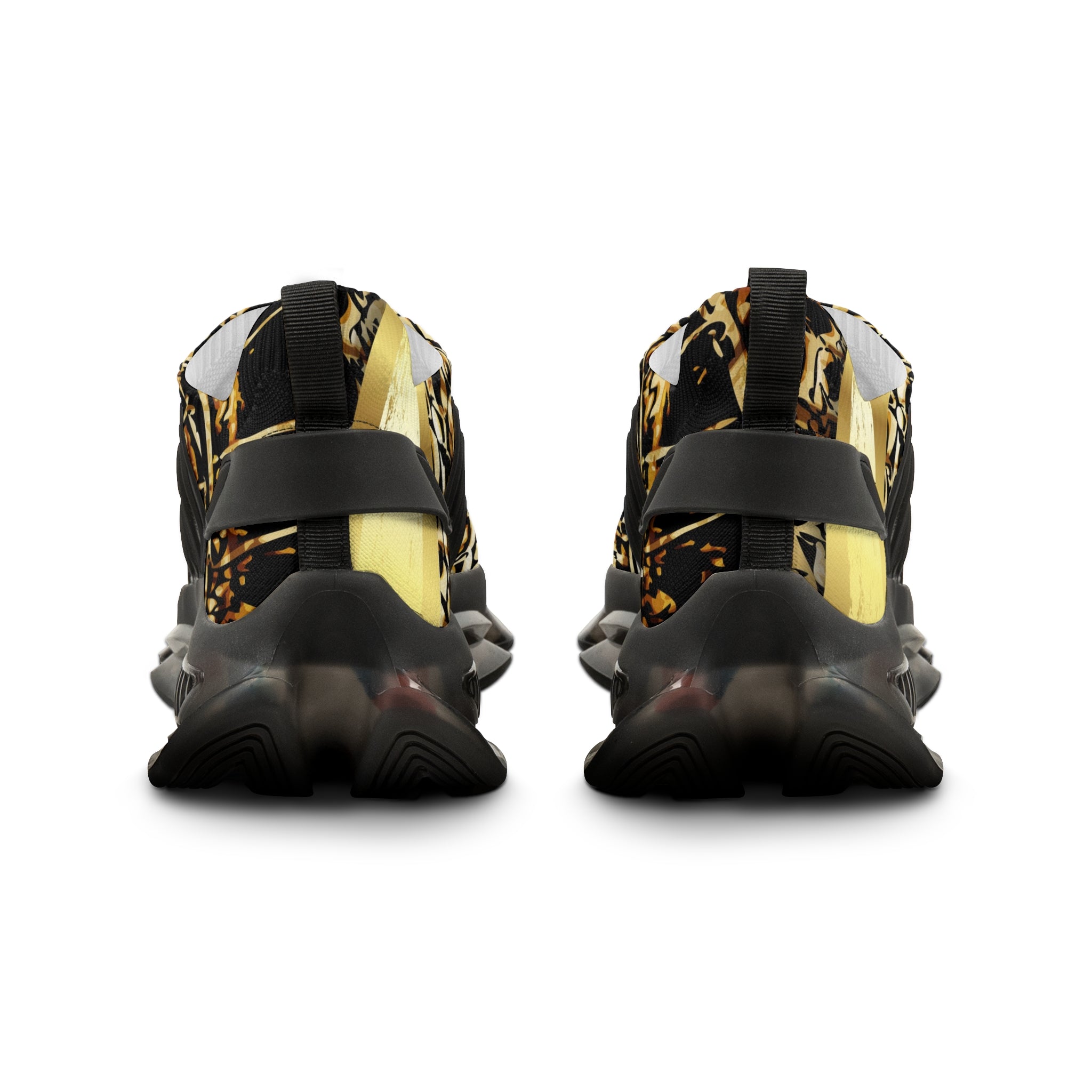 Rear view of black sole Apex Force running shoes – durable KPU heel support