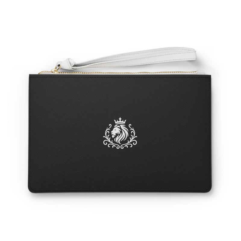 Noir Crest Wristlet — Black Leather Lion Emblem Clutch Printify