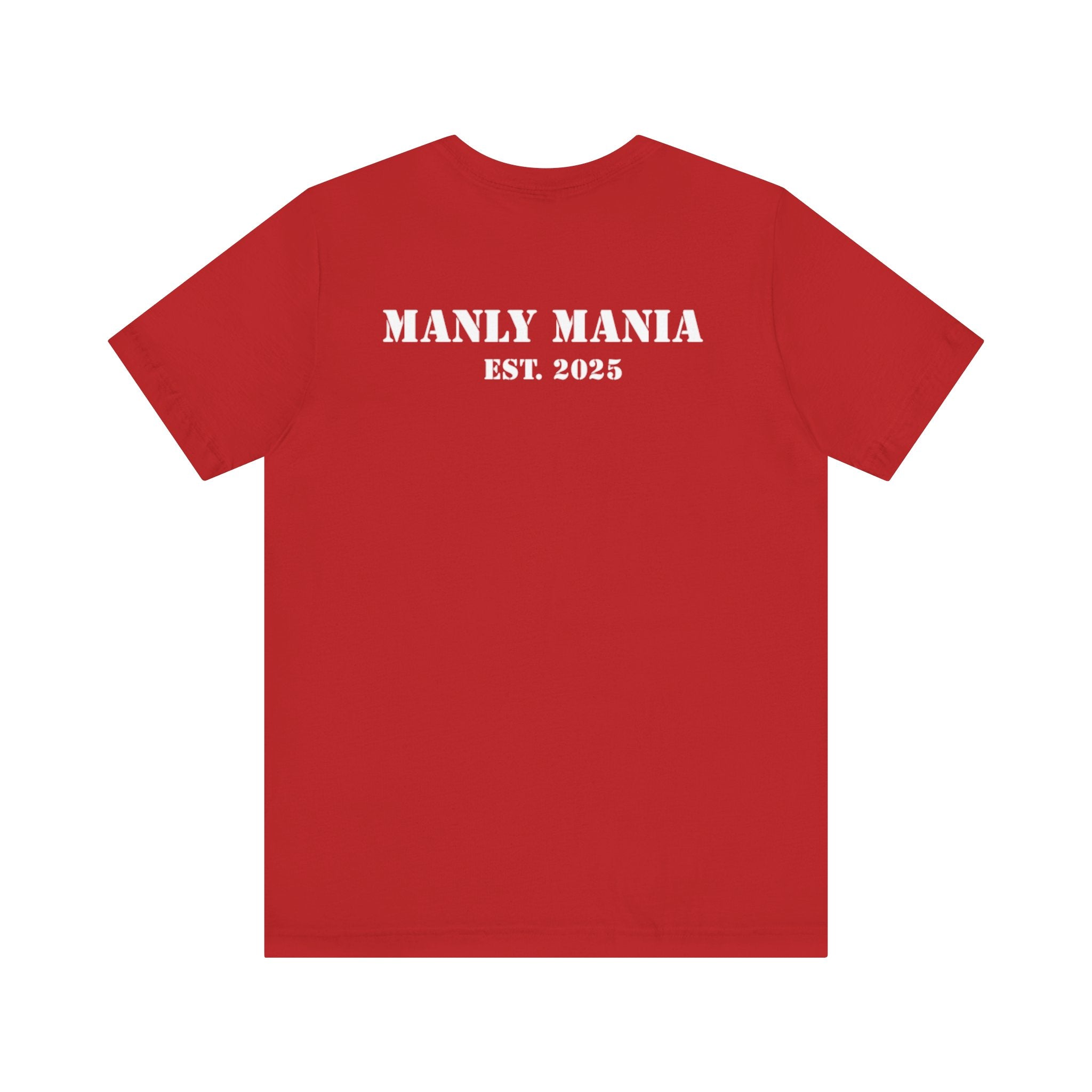 Manly Mania Car Enthusiast Tee in Red – Back View – Men's Graphic T Shirt