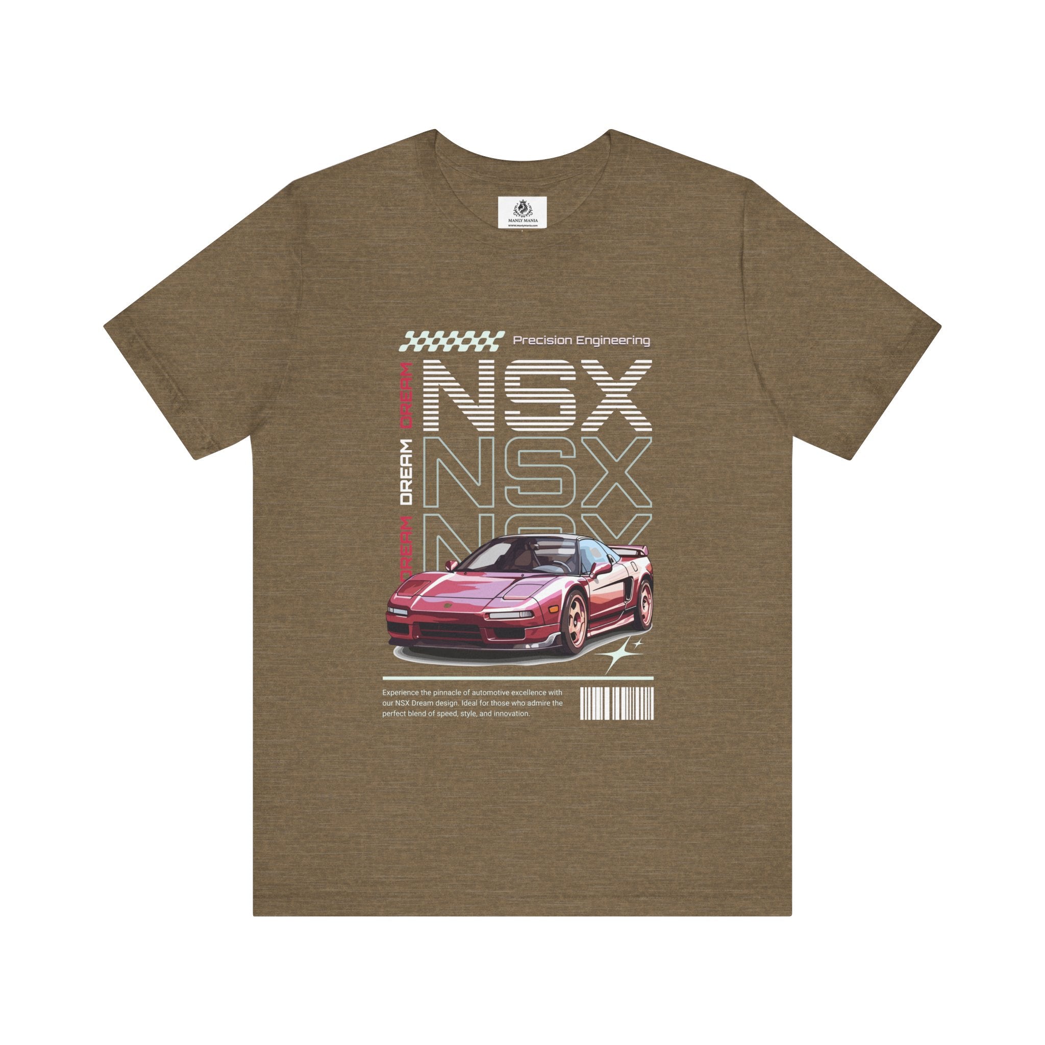  Manly Mania Car Enthusiast Tee in Heather Olive – Front View – Men's Graphic T Shirt