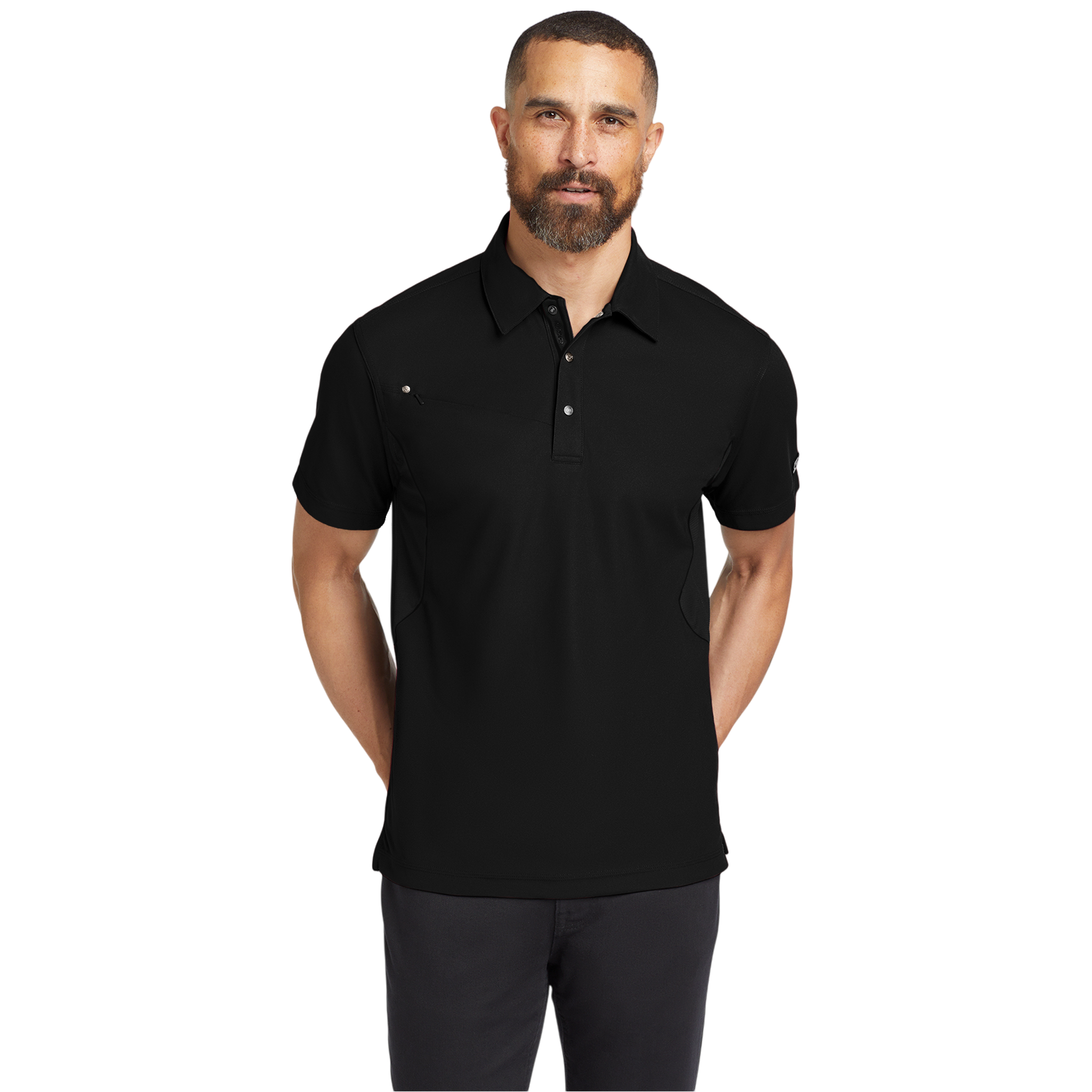 Close-up of Blacktop polo shirt collar and material