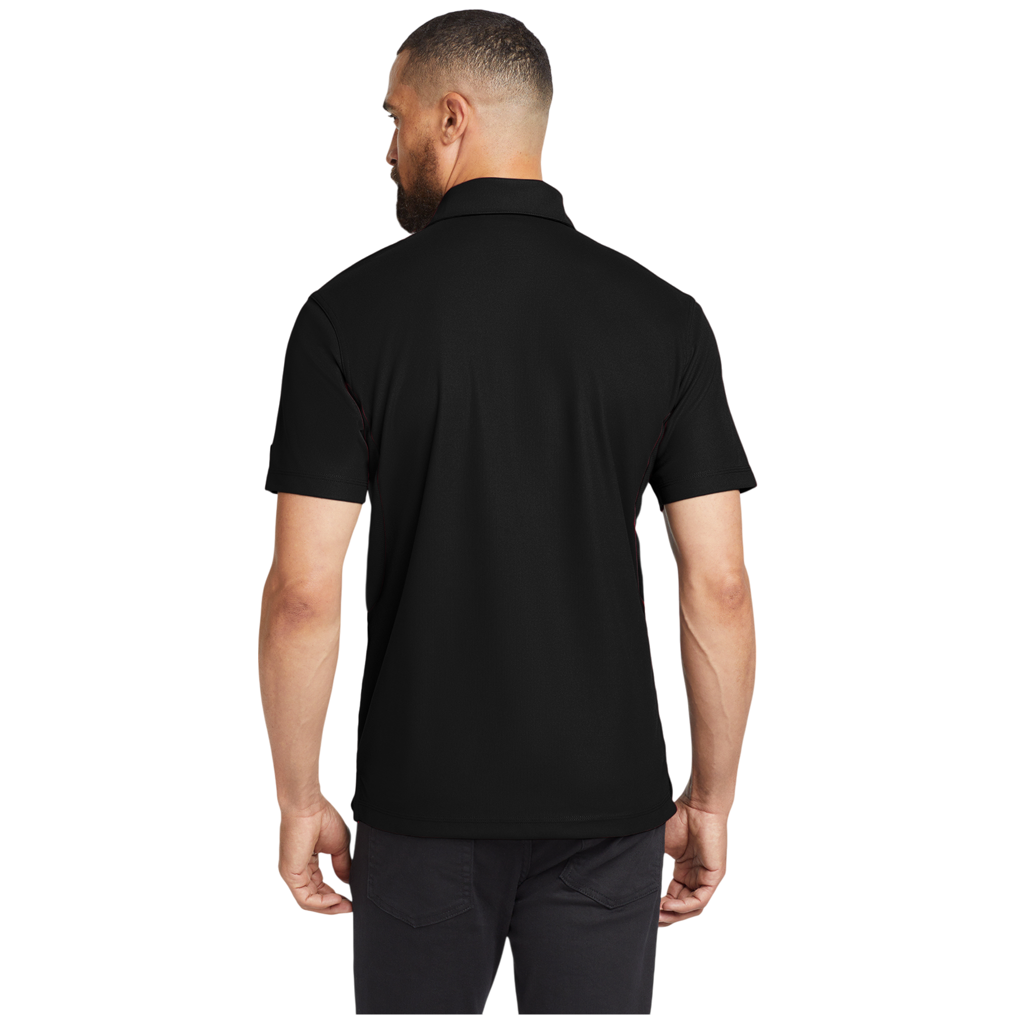 Back view of Blacktop men's performance polo shirt