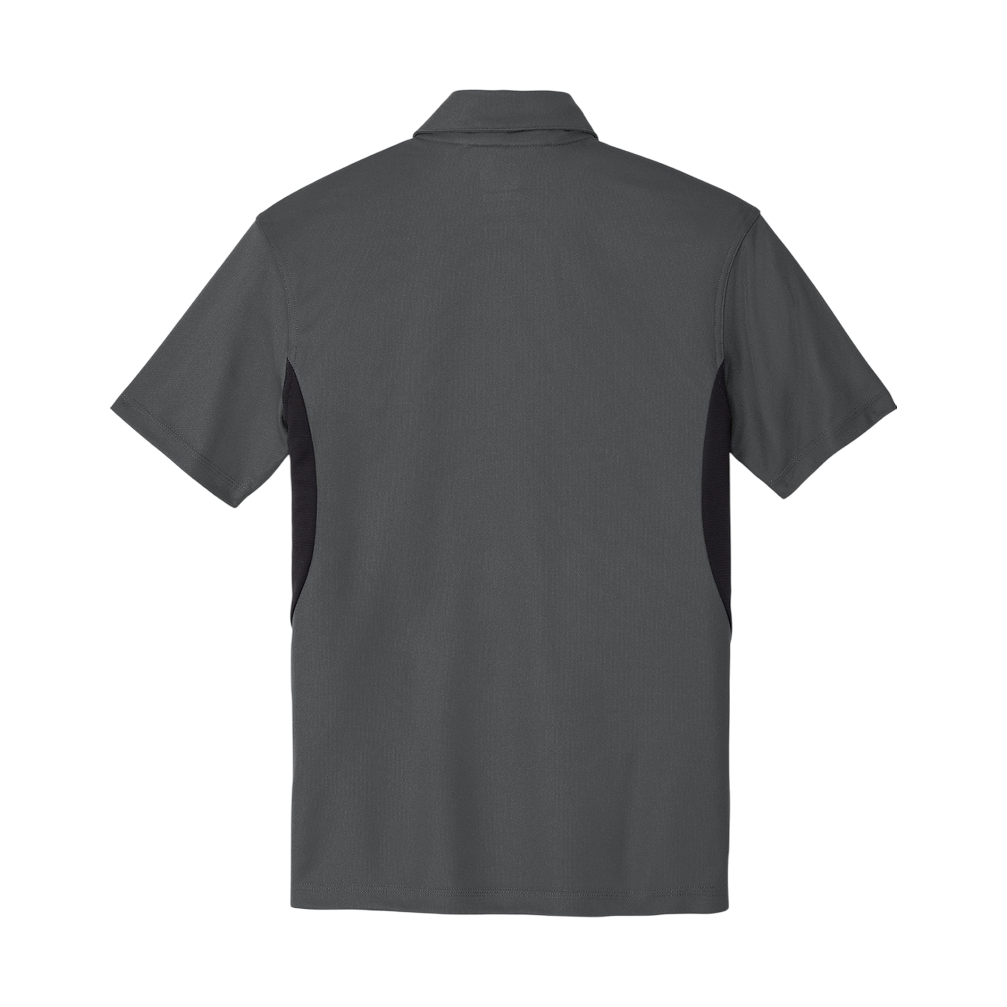 Back view of Diesel Grey and Blacktop men's performance polo shirt