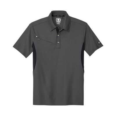 Front view of Diesel Grey and Blacktop men's performance polo shirt
