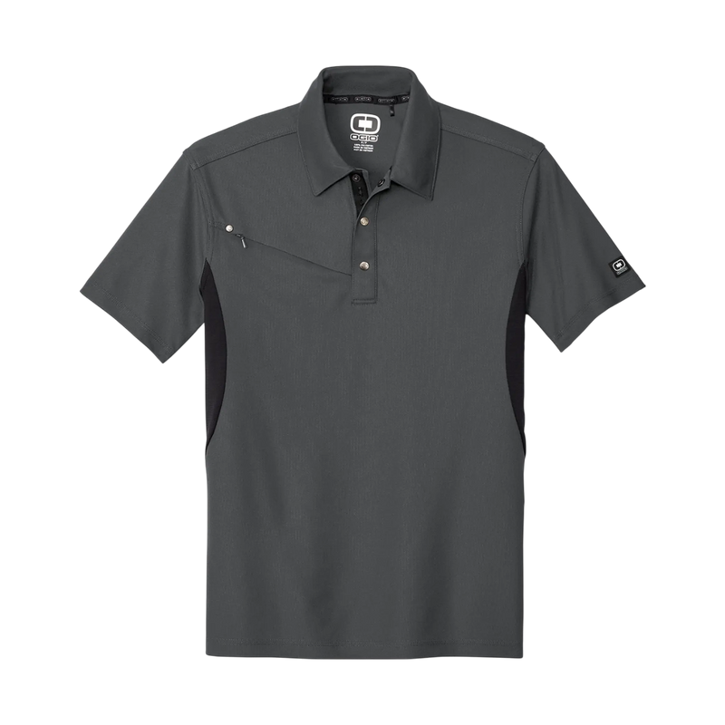 Front view of Diesel Grey and Blacktop men's performance polo shirt