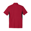 Back view of Signal Red and Blacktop men's performance polo shirt