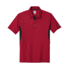 Front view of Signal Red and Blacktop men's performance polo shirt