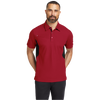 Close-up of fabric and collar of Signal Red and Blacktop men's polo shirt
