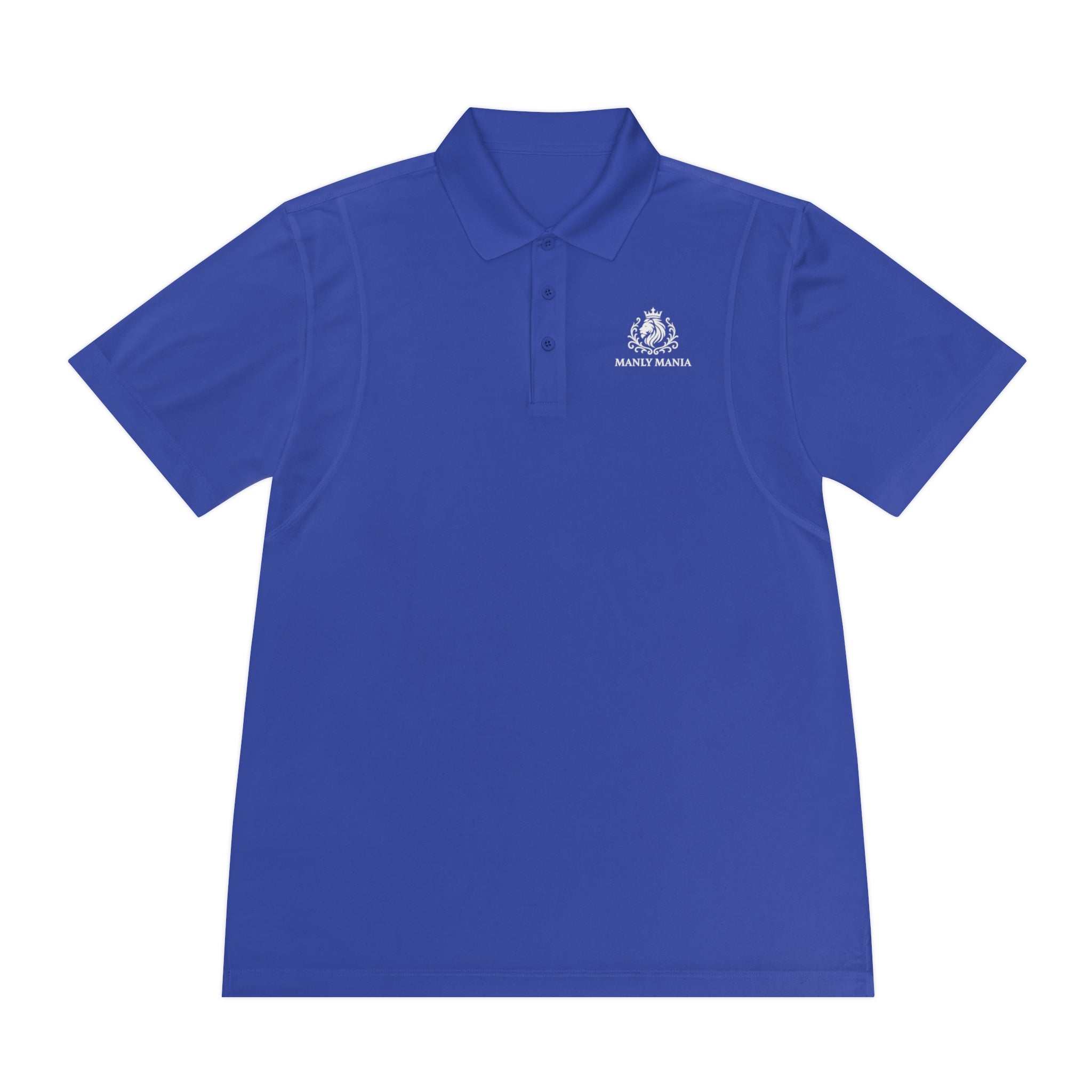Manly Mania Performance Sport Polo Shirt - Front View in True Royal