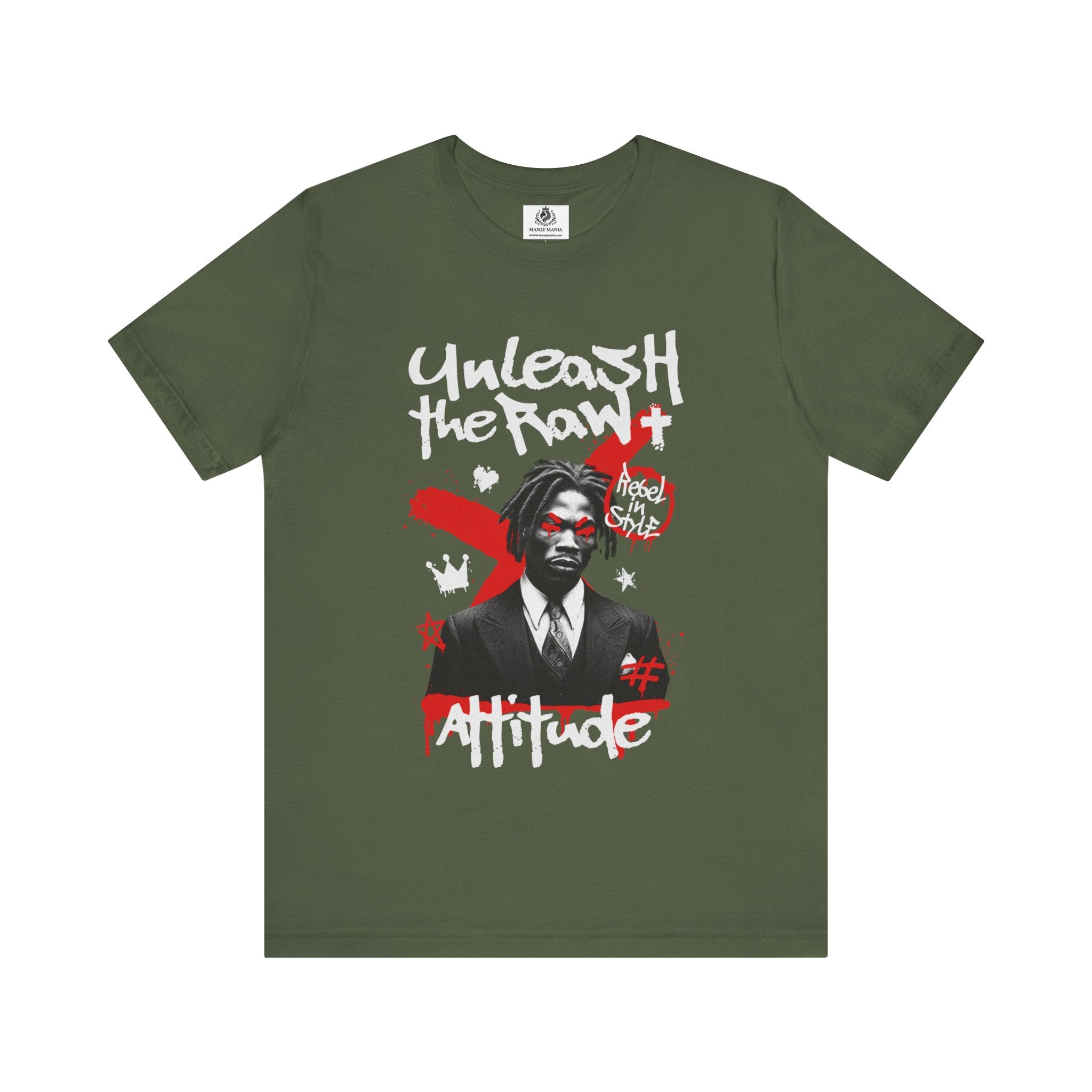 Manly Mania Military Green Attitude T-Shirt Front – Tactical Style Men's T Shirt