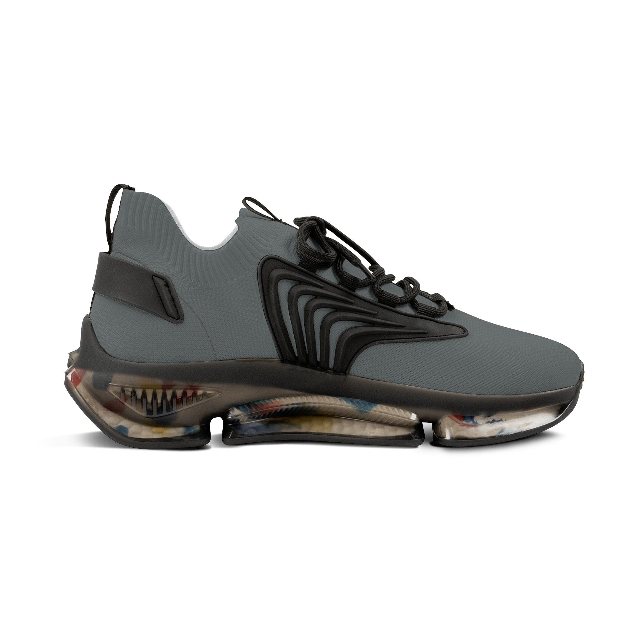 Side profile of Mono Edge shoes featuring black sole and breathable mesh upper
