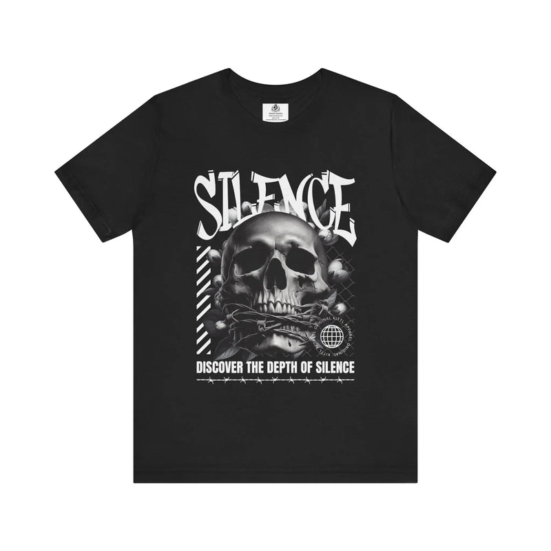 Manly Mania The Silence Tee Black Front View – Men’s Graphic T Shirt
