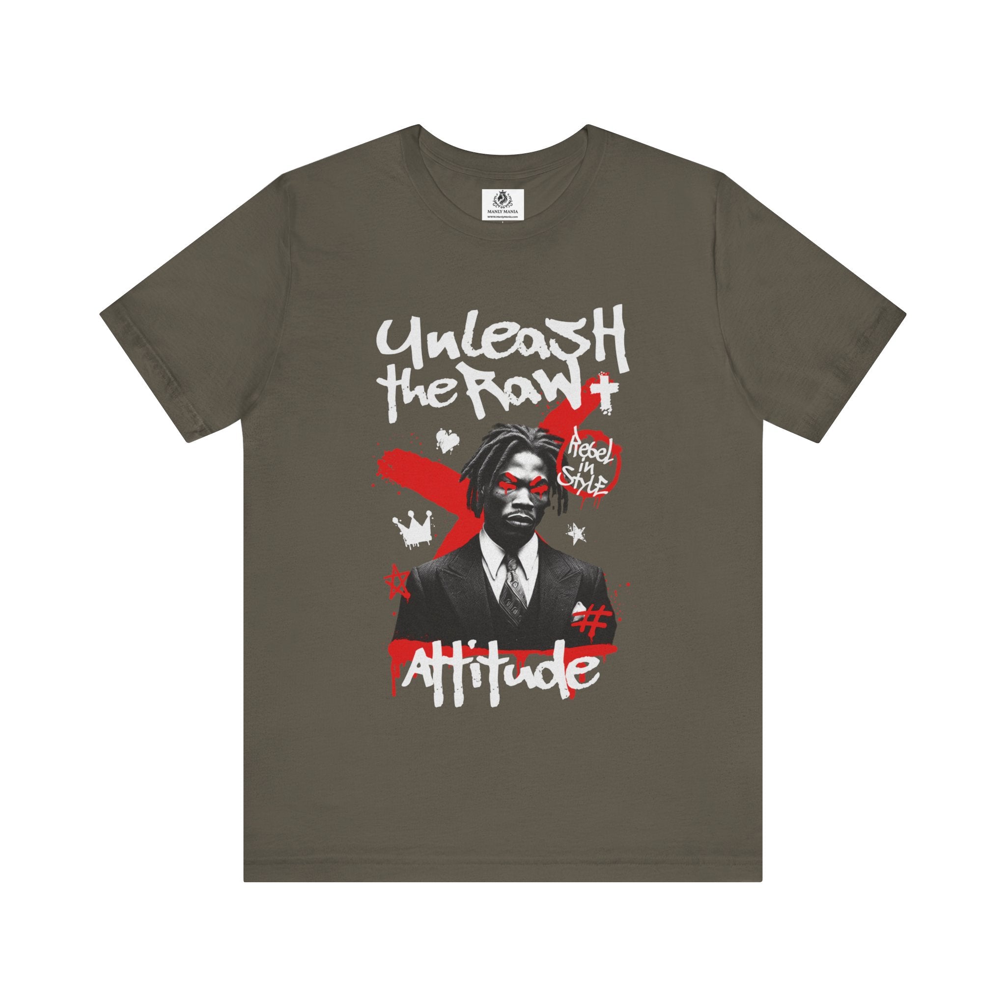  Manly Mania Army Green Attitude T-Shirt Front View – Men's Fashion T Shirt