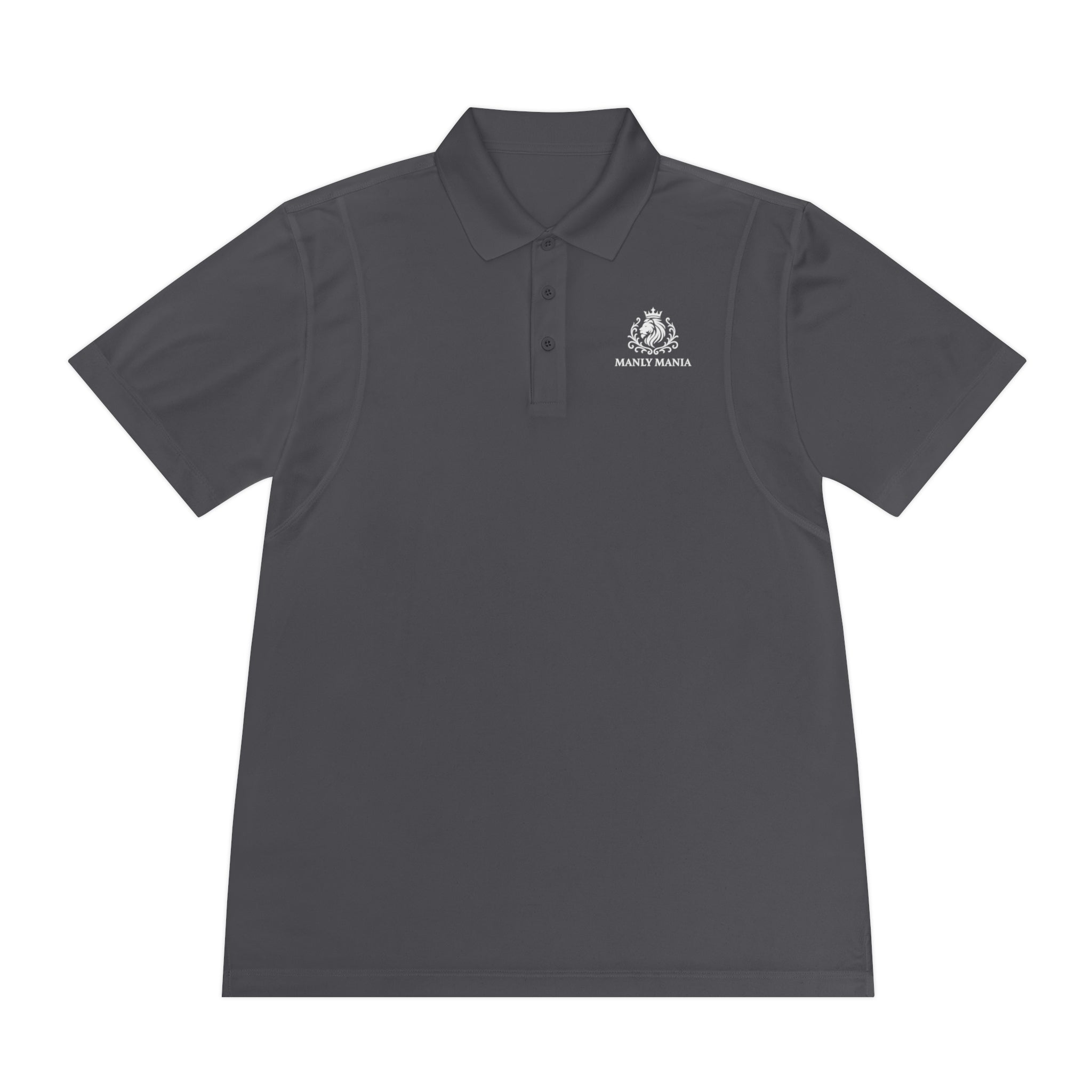 Manly Mania Performance Sport Polo Shirt - Front View in Iron Grey