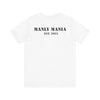 Manly Mania Core men's white t-shirt back view, graphic tee