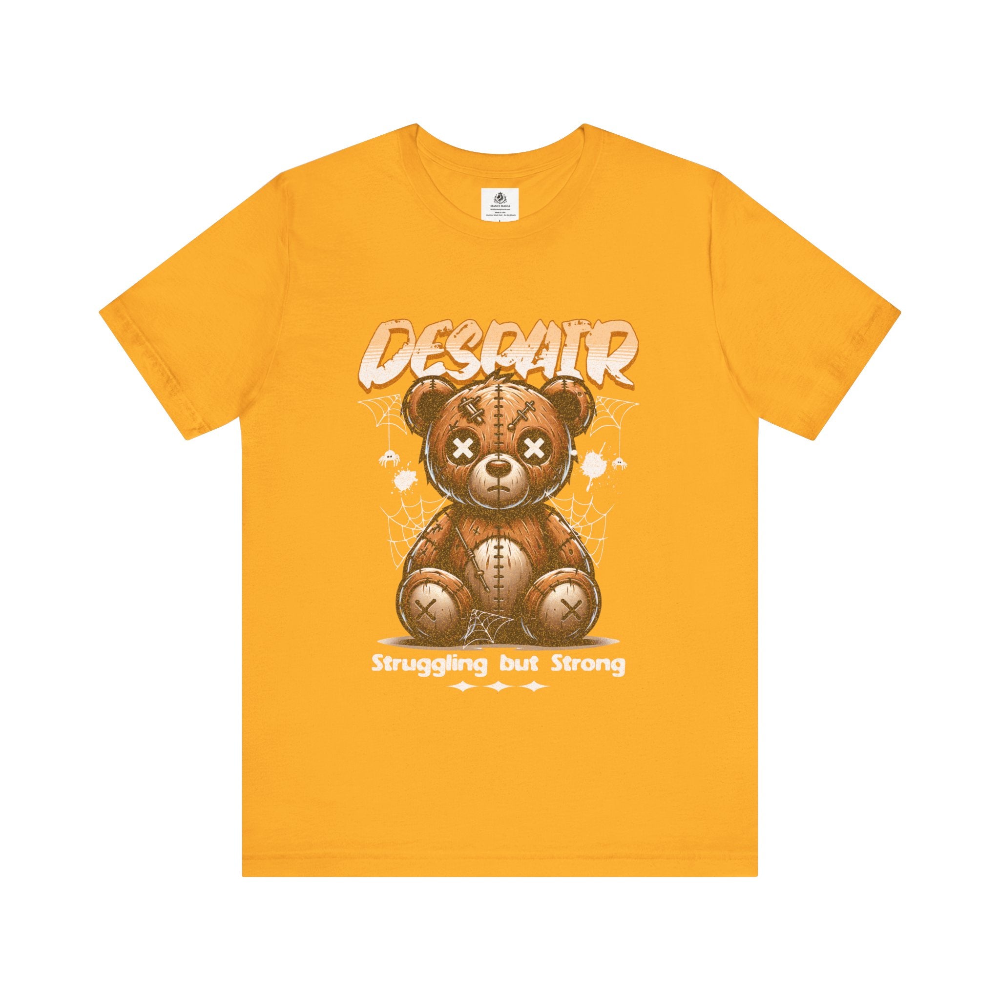 Manly Mania The Despair Tee Gold Front View – Men's Graphic T Shirt